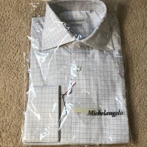 Mens French cuff dress shirt. Classic mini windowpane pattern in shades of blue.